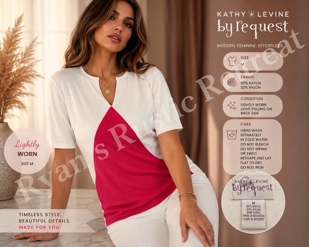 Kathy Levine by Request Colorblock Knit Top White Pink Rayon Nylon Women’s M DK